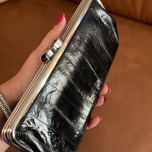 LEE SANDS Black Eelskin Triple Section Clutch Wallet Vintage